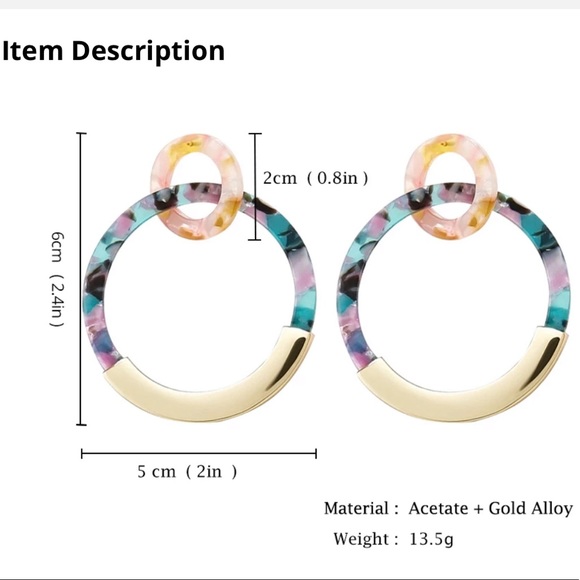 NWT Colorful + Gold Double Hoop Acrylic Earrings - Picture 3 of 3